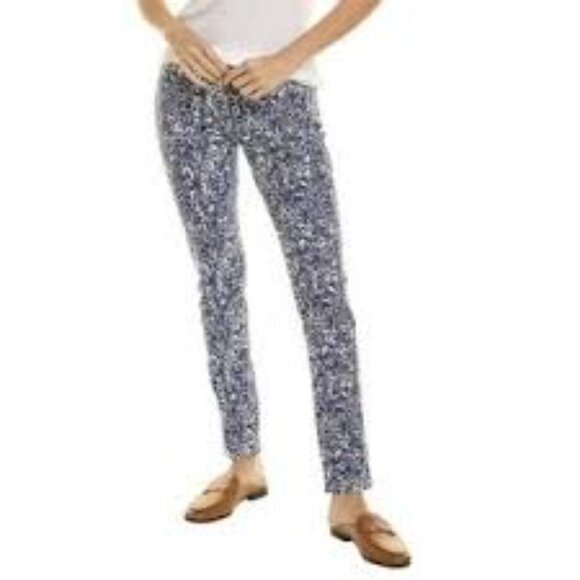 J. McLaughlin Skinny Blue and White Floral Denim Pants some stretch Size 12 - Picture 2 of 9